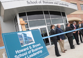 Ribbon cutting at the opening of the School of Business and Leadership