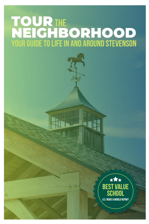 green and blue gradient cover of tour the neighborhood visitor guide