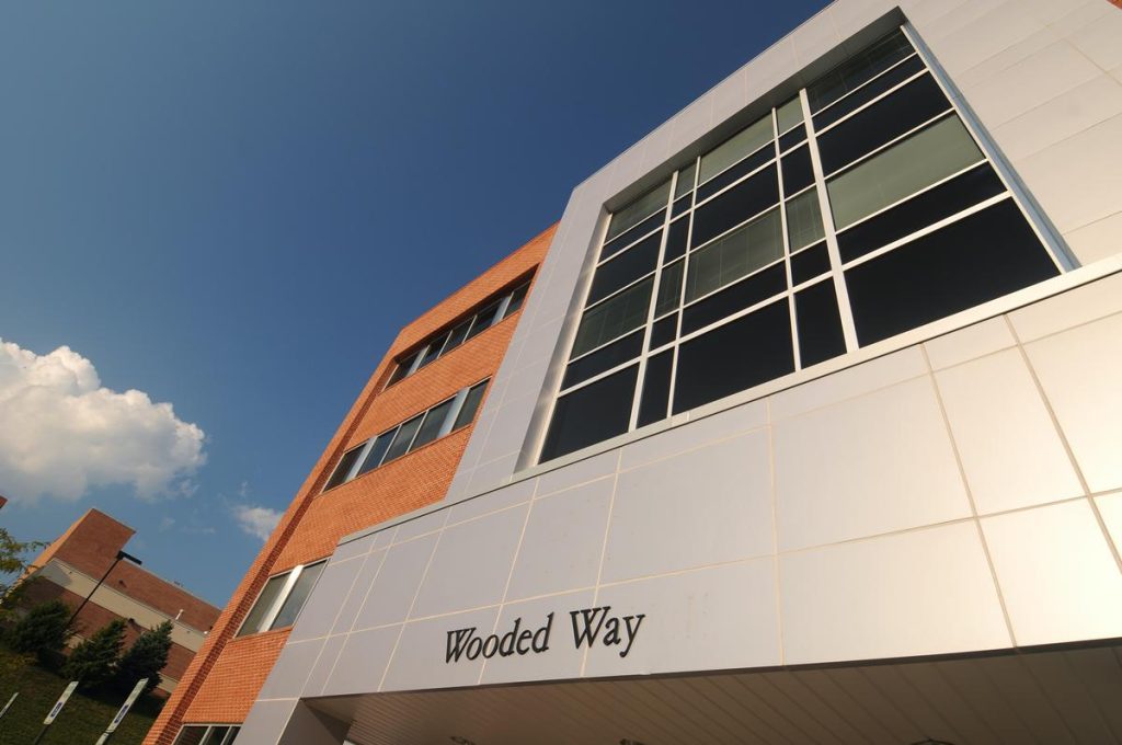 close up shot of Wooded Way apartments 